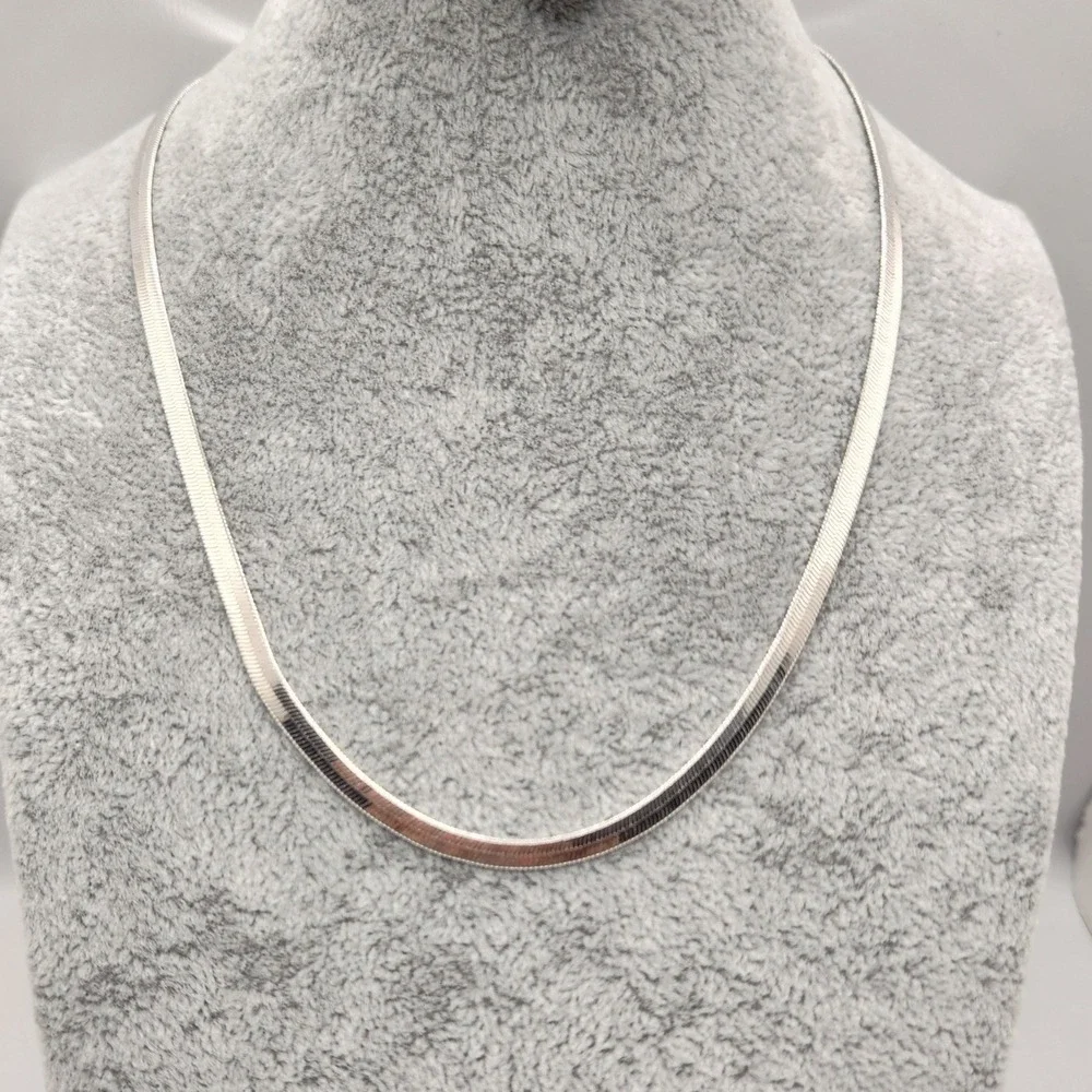 Herringbone Flat Snake Chain Necklace IBB Silver Plated 4mm 16 Inch Minimalist